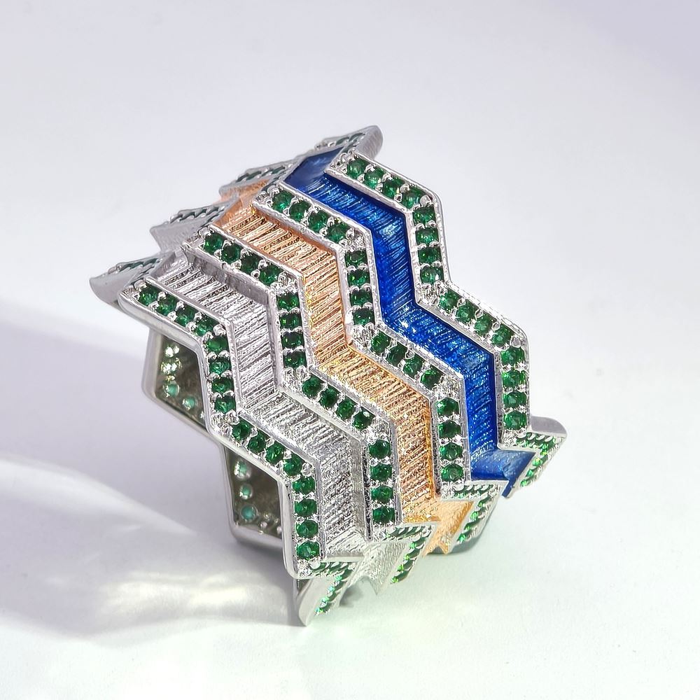 KALEDO GREEN STONES BLUE GLAZED RING