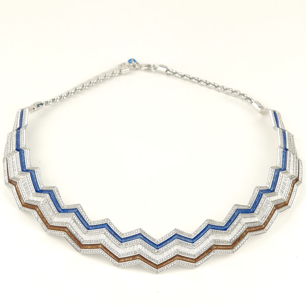 KALEDO CRYSTAL STONES BLUE&BROWN GLAZED NECKLACE