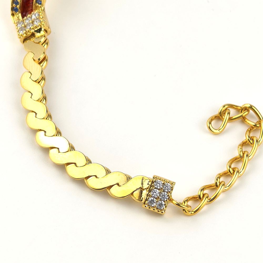 KALEDO GOLD BLUE STONES GREEN&RED GLAZED NECKLACE
