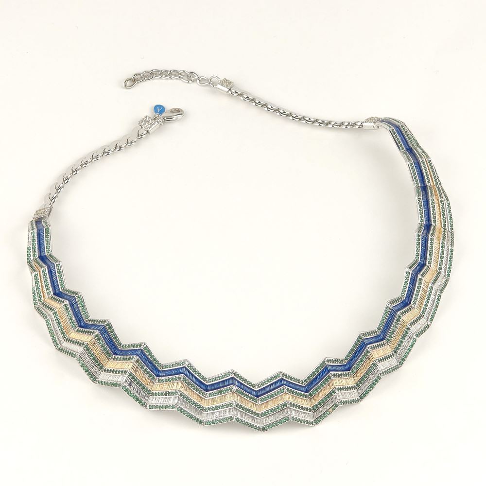 KALEDO GREEN STONES BLUE GLAZED NECKLACE