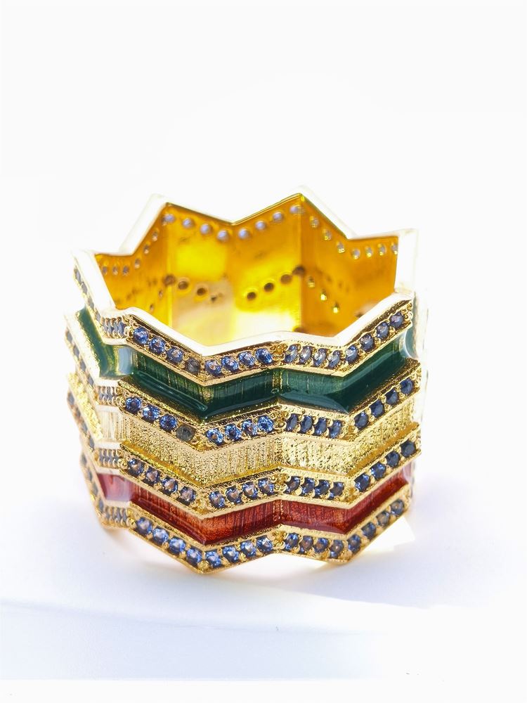 KALEDO GOLD BLUE STONES GREEN&RED GLAZED RING