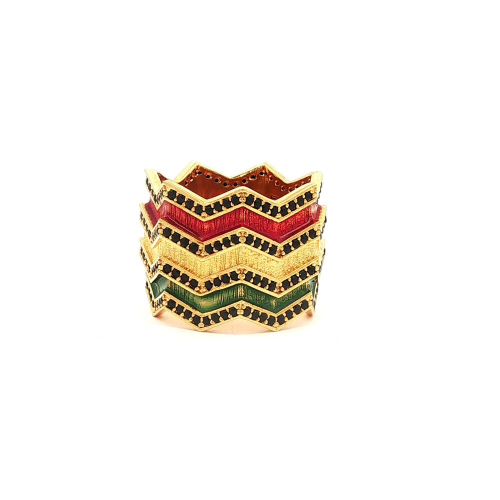 KALEDO GOLD BLACK STONES GREEN&RED GLAZED RING