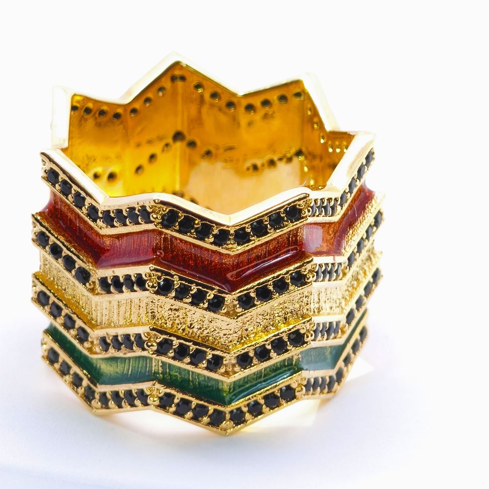 KALEDO GOLD BLACK STONES GREEN&RED GLAZED RING