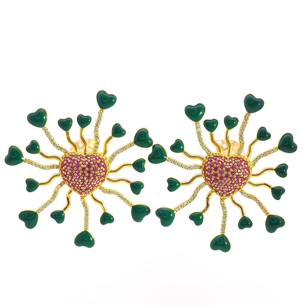 DALì GOLD RUBY STONES GREEN GLAZED EARRINGS