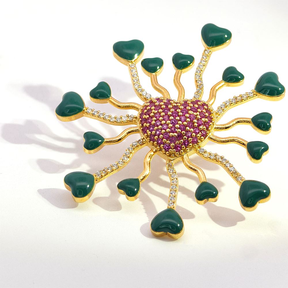 DALì GOLD RUBY STONES GREEN GLAZED EARRINGS