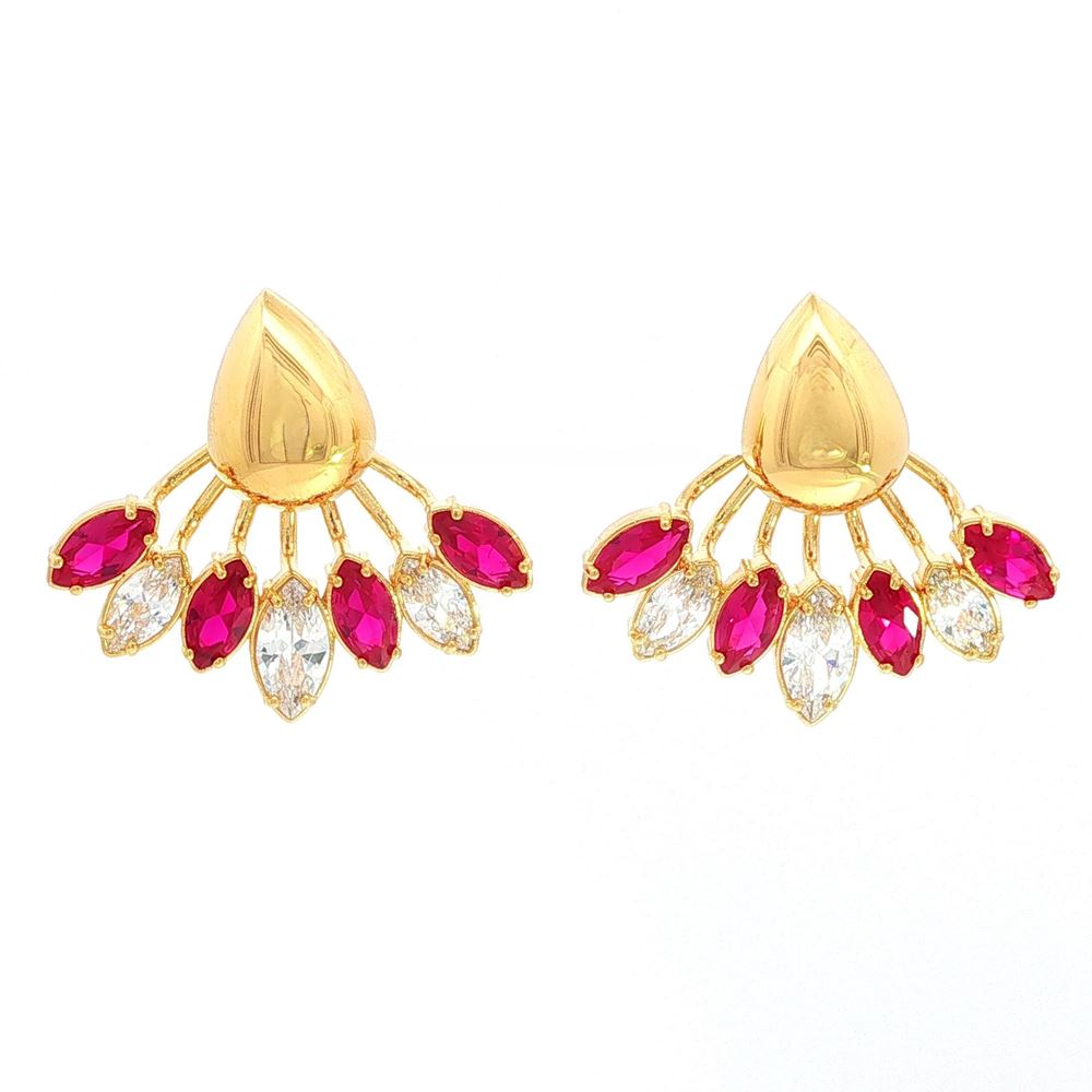 AURORA GOLD CRYSTAL&RUBY STONES EARRINGS