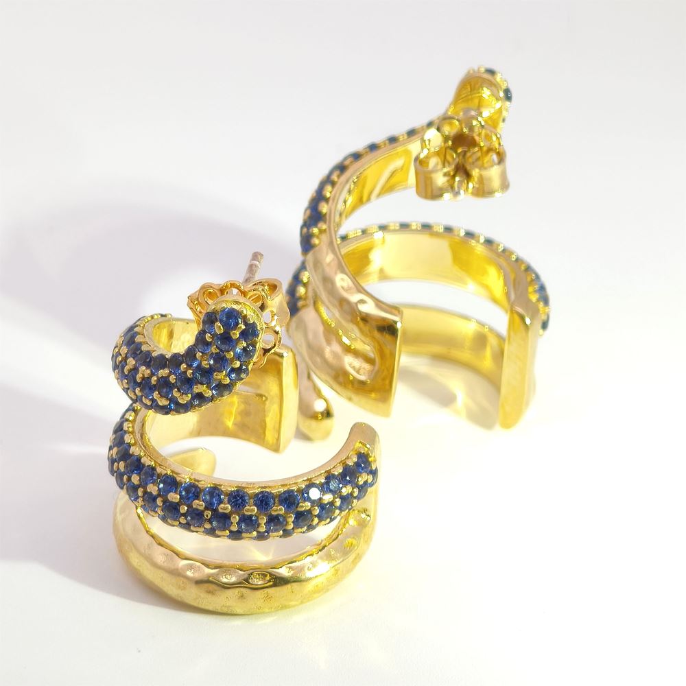 SNAKE (big) GOLD BLUE STONES EARRINGS