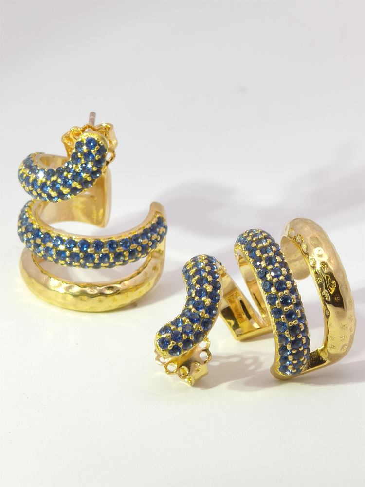 SNAKE (big) GOLD BLUE STONES EARRINGS
