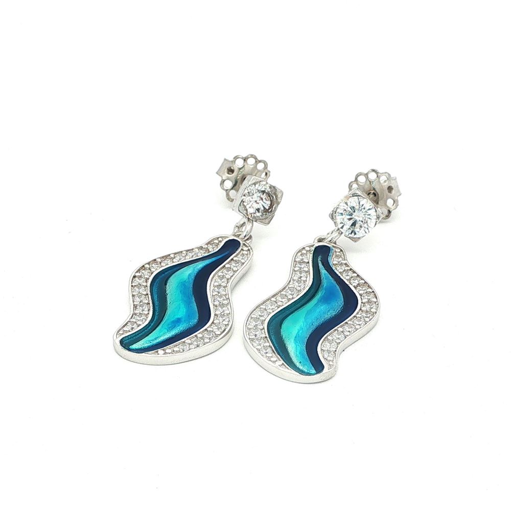 WAVE CRYSTAL STONES METALLIC BLUE GLAZED EARRINGS