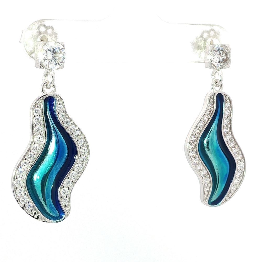 WAVE CRYSTAL STONES METALLIC BLUE GLAZED EARRINGS