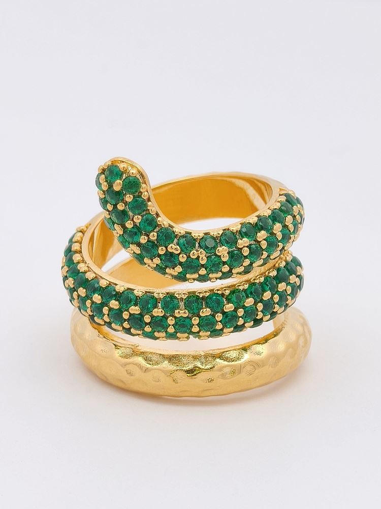 SNAKE GOLD GREEN STONES RING