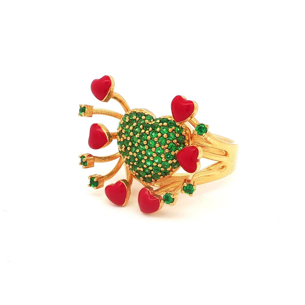 DALì GOLD GREEN STONES RED GLAZED RING