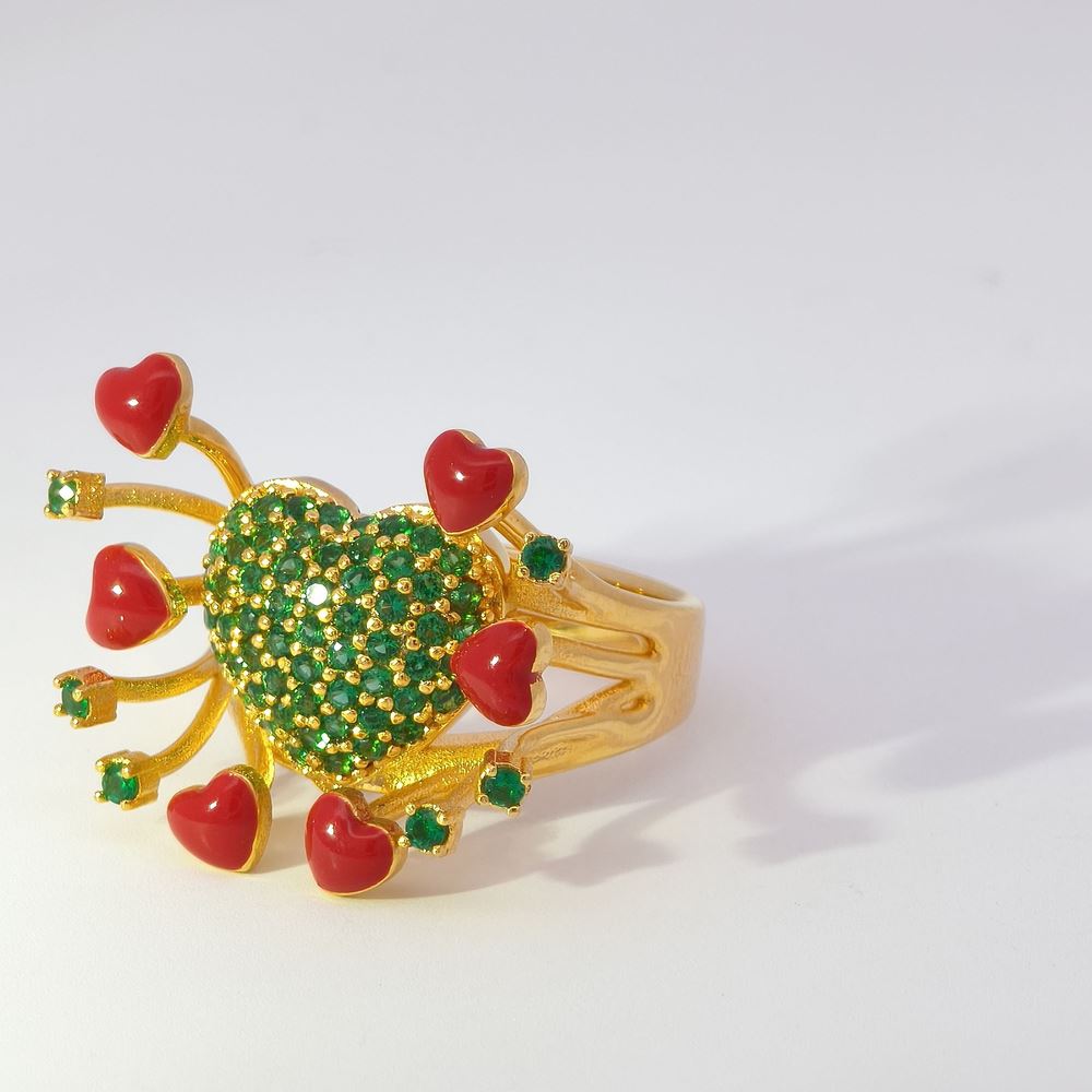 DALì GOLD GREEN STONES RED GLAZED RING