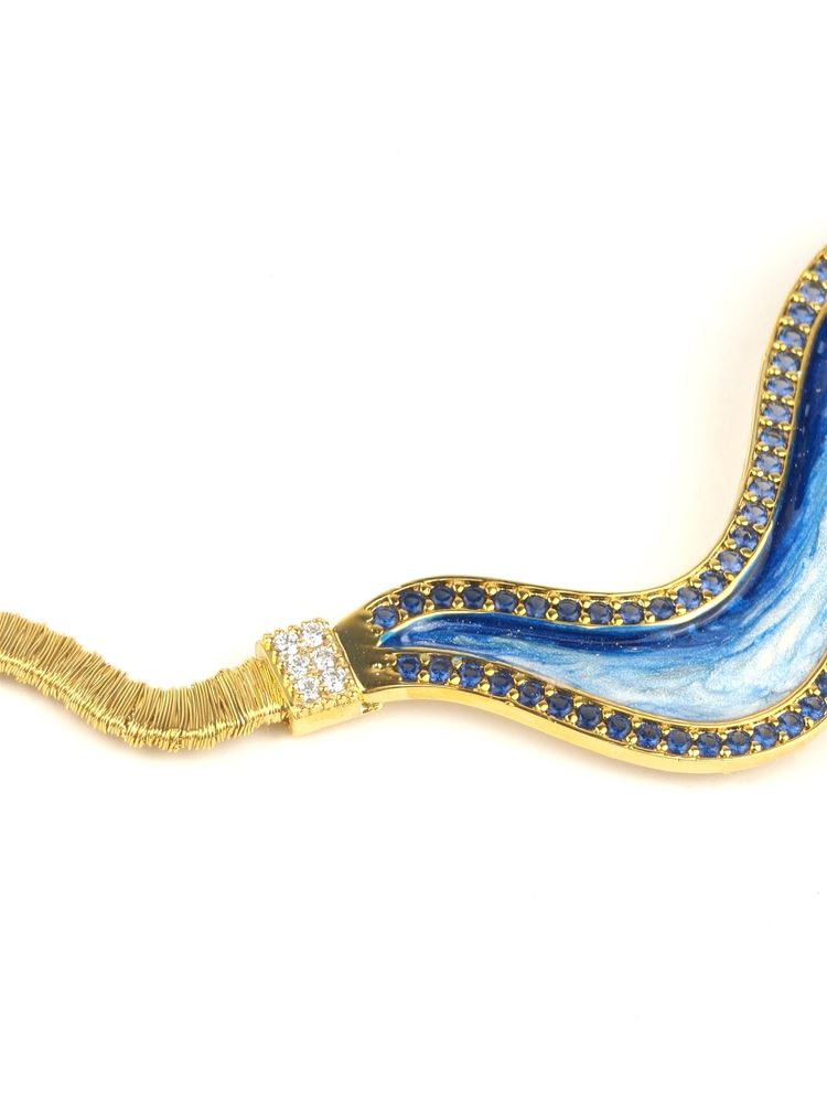 WAVE GOLD BLUE STONES BLUE GLAZED NECKLACE