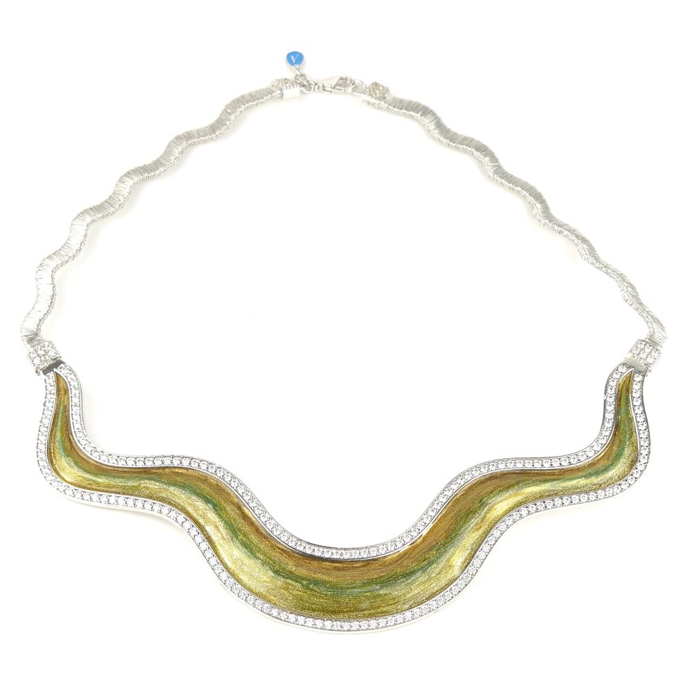 WAVE CRYSTAL STONES AUTUMN GREEN GLAZED NECKLACE