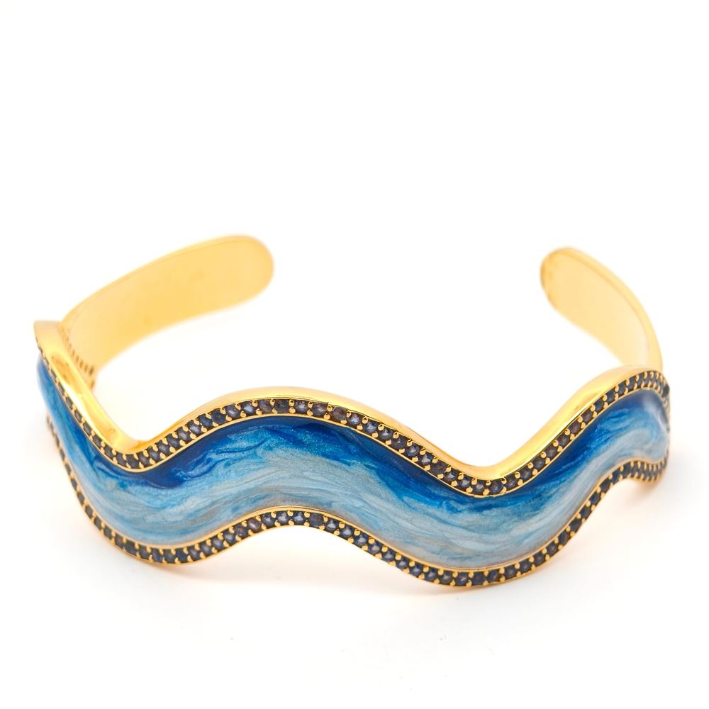 WAVE GOLD BLUE STONES BLUE GLAZED BRACELET