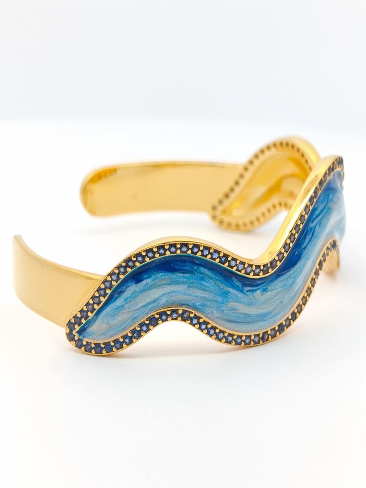 WAVE GOLD BLUE STONES BLUE GLAZED BRACELET