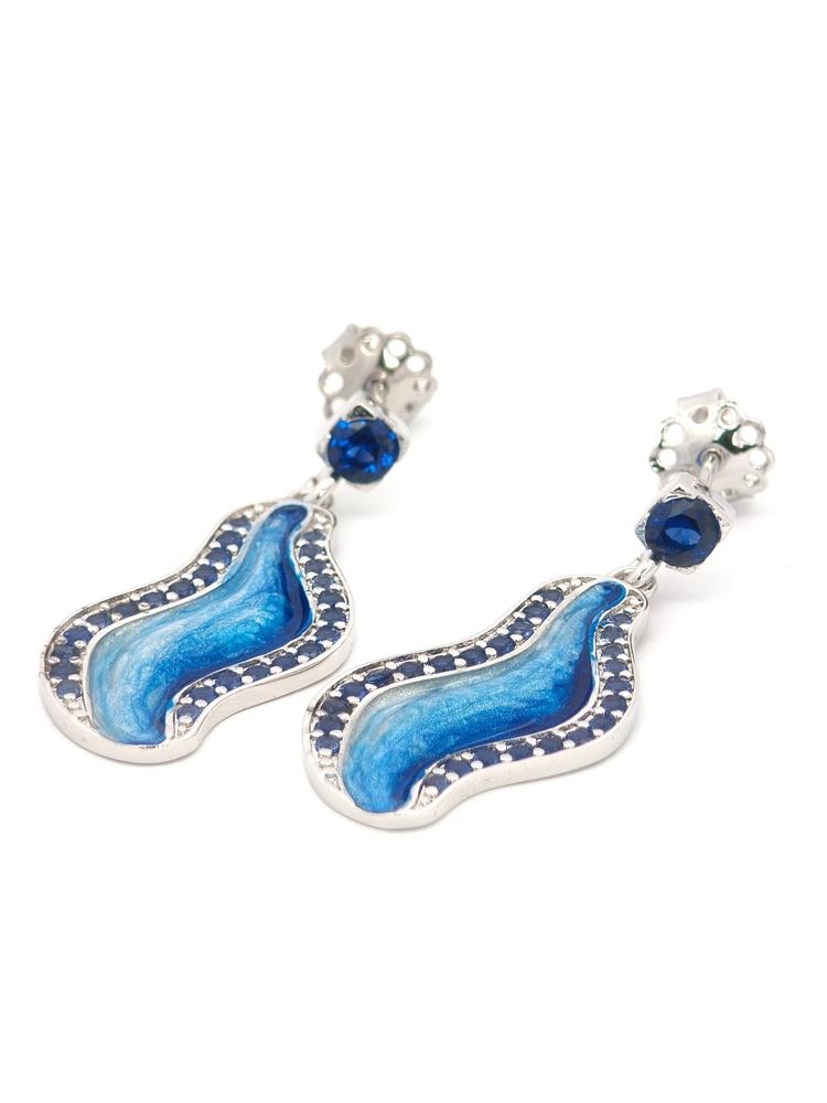 WAVE BLUE STONES BLUE GLAZED EARRINGS