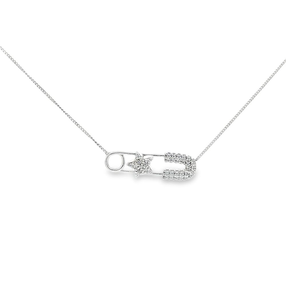 STARLIKE CRYSTAL NECKLACE SAFETY PIN CENTRAL STAR