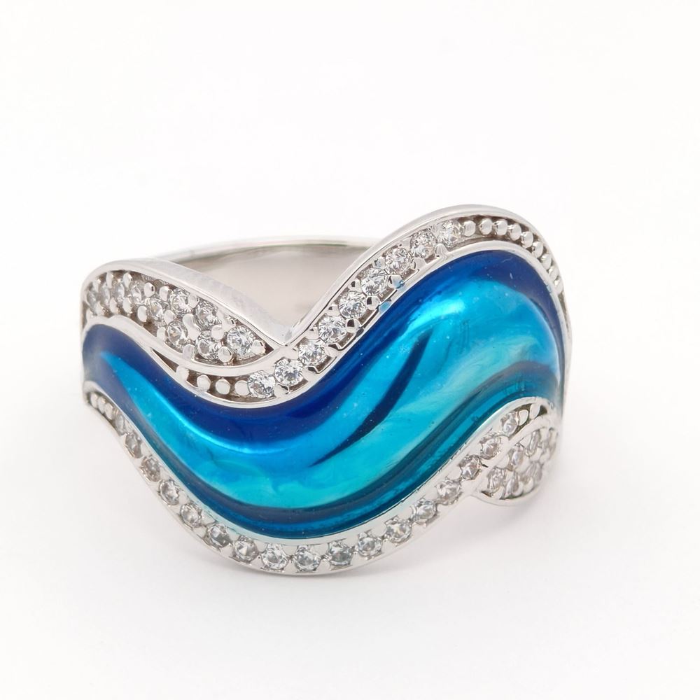 WAVE CRYSTAL STONES BLUE GLAZED RING