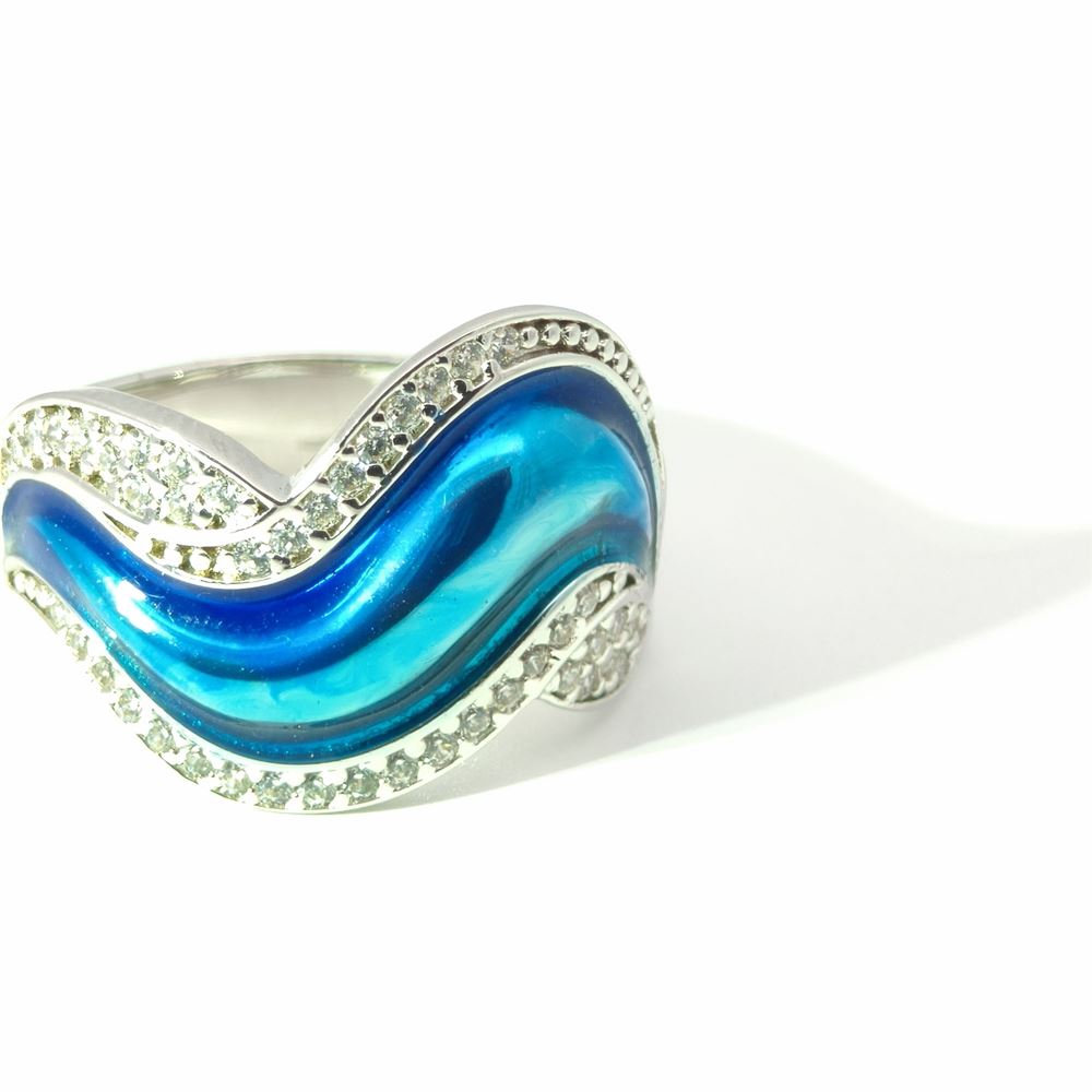 WAVE CRYSTAL STONES BLUE GLAZED RING