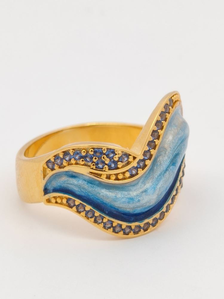 WAVE GOLD BLUE STONES BLUE GLAZED RING