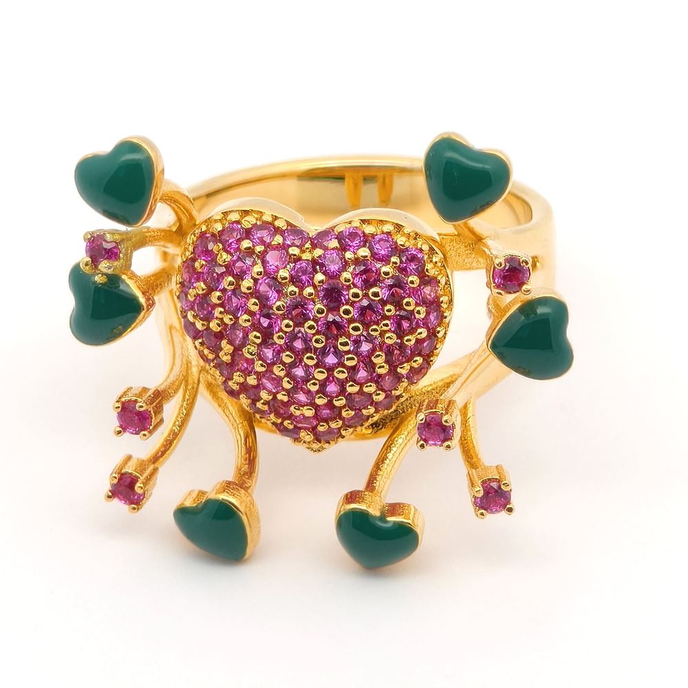 DALì GOLD RUBY STONES GREEN GLAZED RING