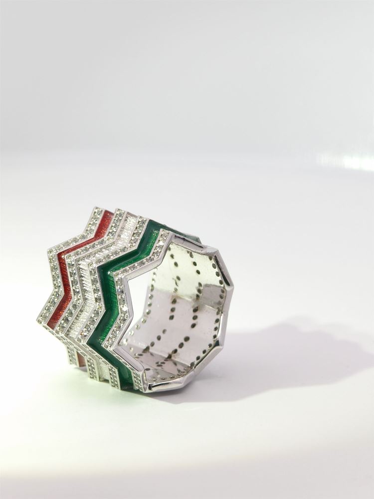 KALEDO CRYSTAL STONES GREEN&RED GLAZED RING