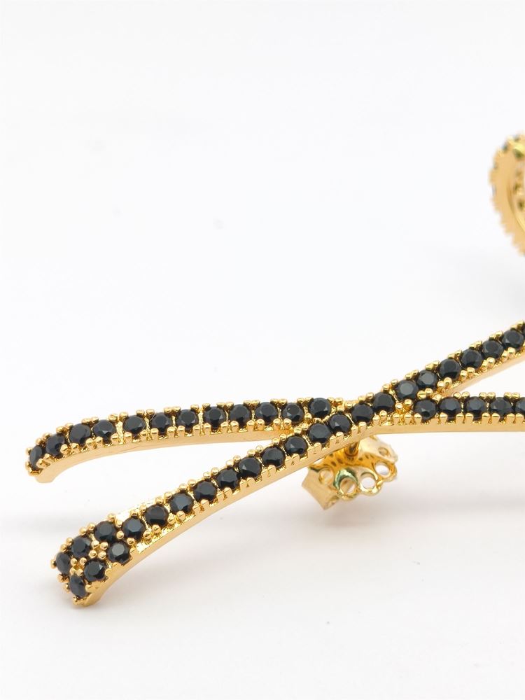 CROSS GOLD BLACK STONES CENTRAL PIN EARRINGS