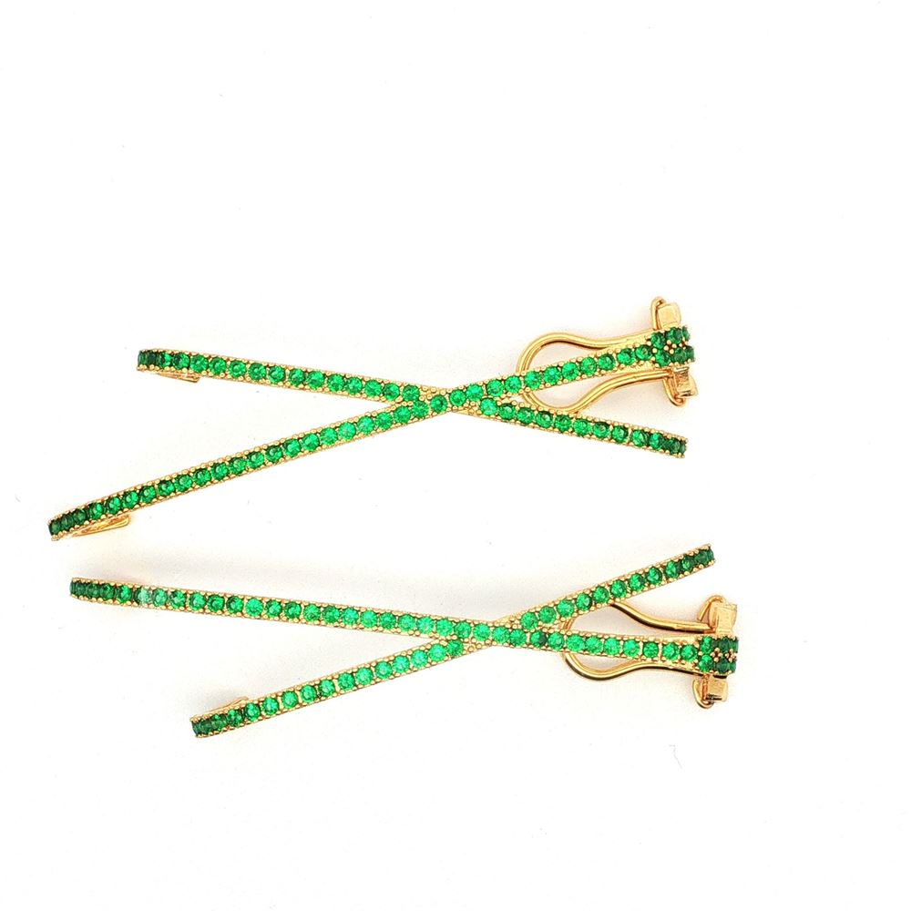 CROSS GOLD GREEN STONES CLIP EARRINGS