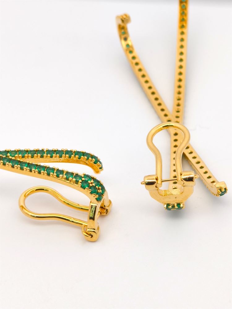 CROSS GOLD GREEN STONES CLIP EARRINGS