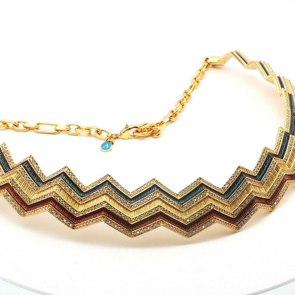 KALEDO GOLD CRYSTAL STONES BLUE&BROWN GLAZED NECKLACE