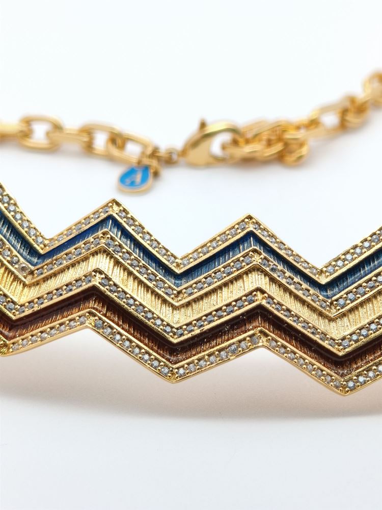 KALEDO GOLD CRYSTAL STONES BLUE&BROWN GLAZED NECKLACE