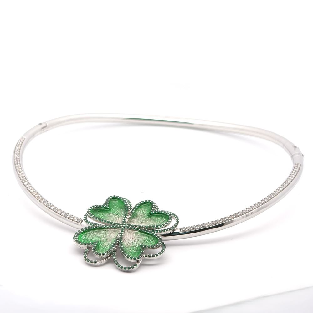 LUCKY BLOOM GREEN STONES GREEN GLAZED NECKLACE