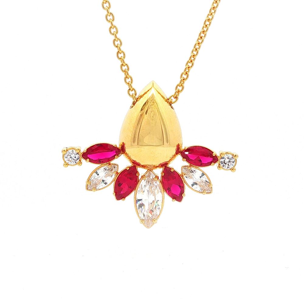 AURORA GOLD CRYSTAL&RUBY STONES NECKLACE