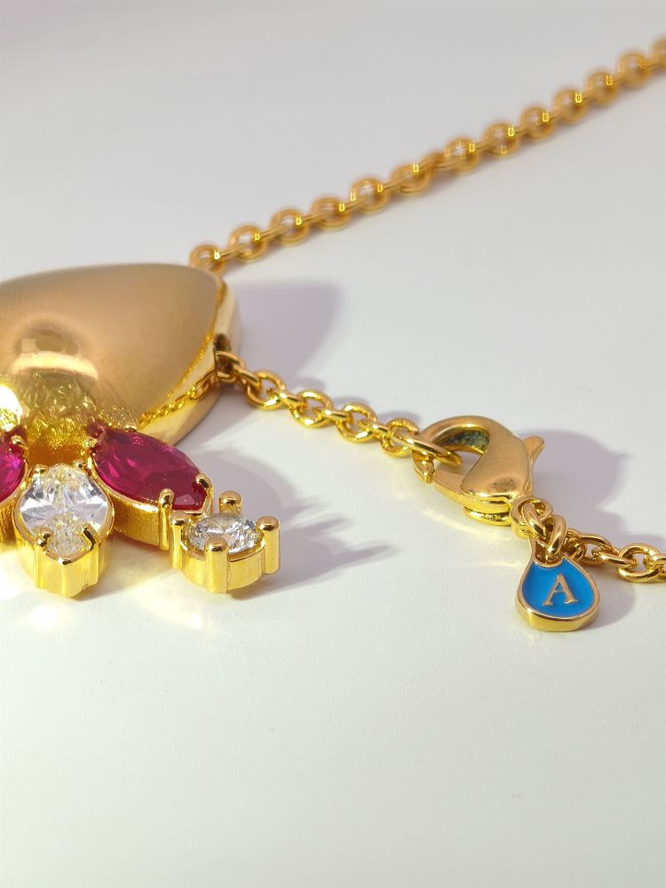 AURORA GOLD CRYSTAL&RUBY STONES NECKLACE