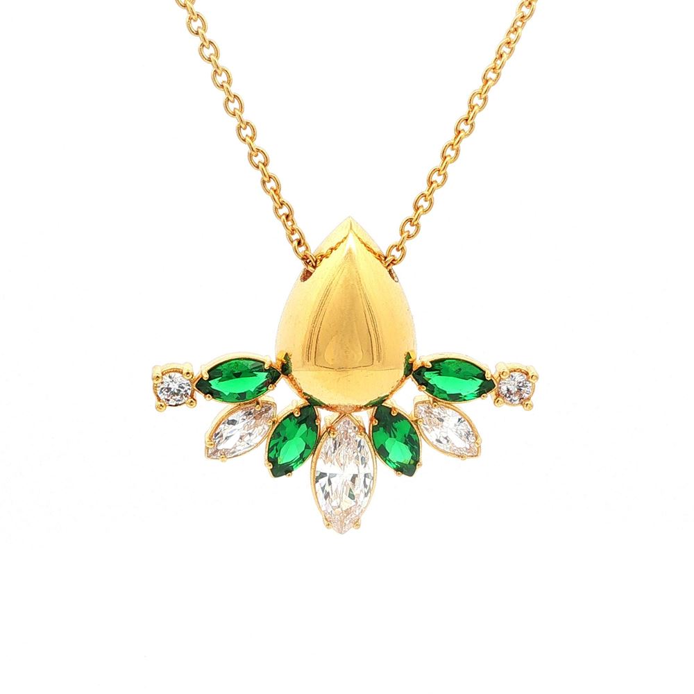 AURORA GOLD CRYSTAL&GREEN STONES NECKLACE