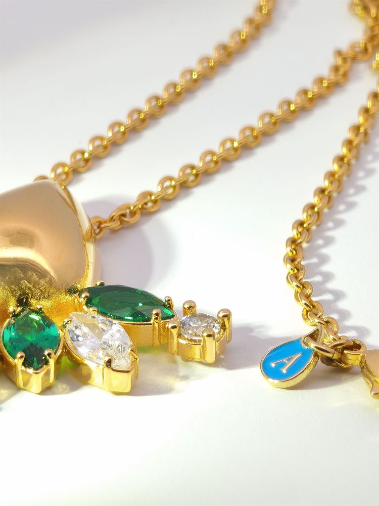 AURORA GOLD CRYSTAL&GREEN STONES NECKLACE