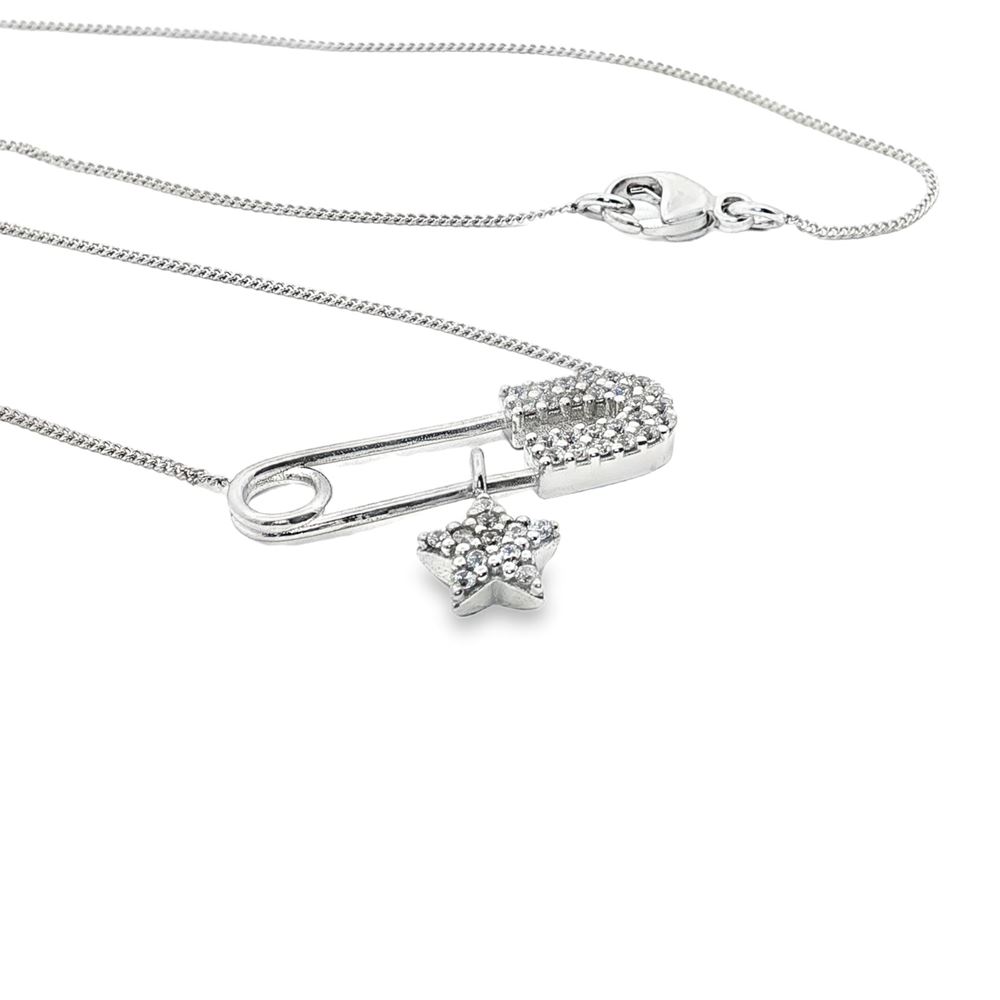 STARLIKE CRYSTAL SAFETY PIN LEADING STAR NECKLACE