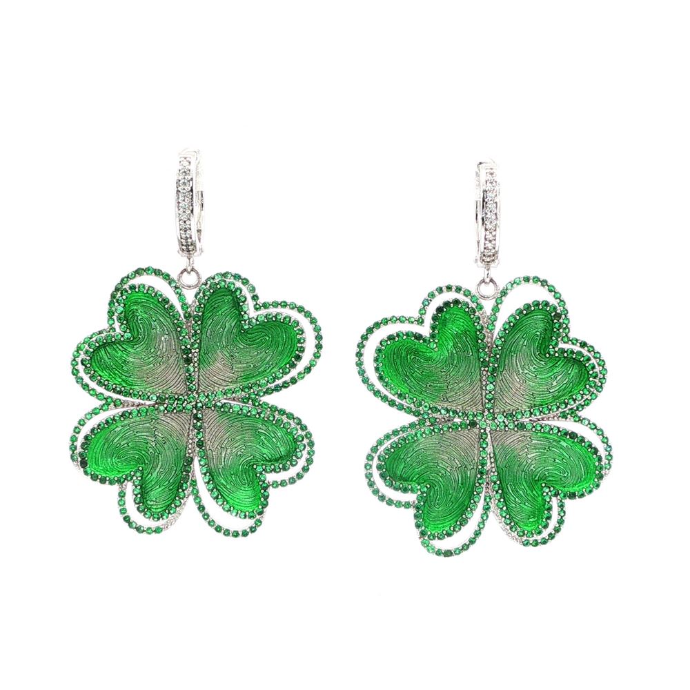 LUCKY BLOOM GREEN STONES GREEN GLAZED EARRINGS