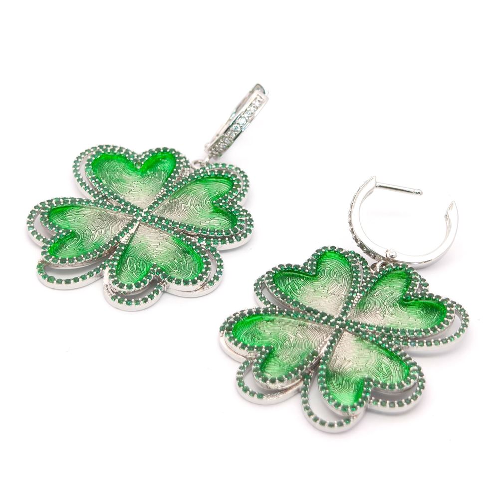 LUCKY BLOOM GREEN STONES GREEN GLAZED EARRINGS