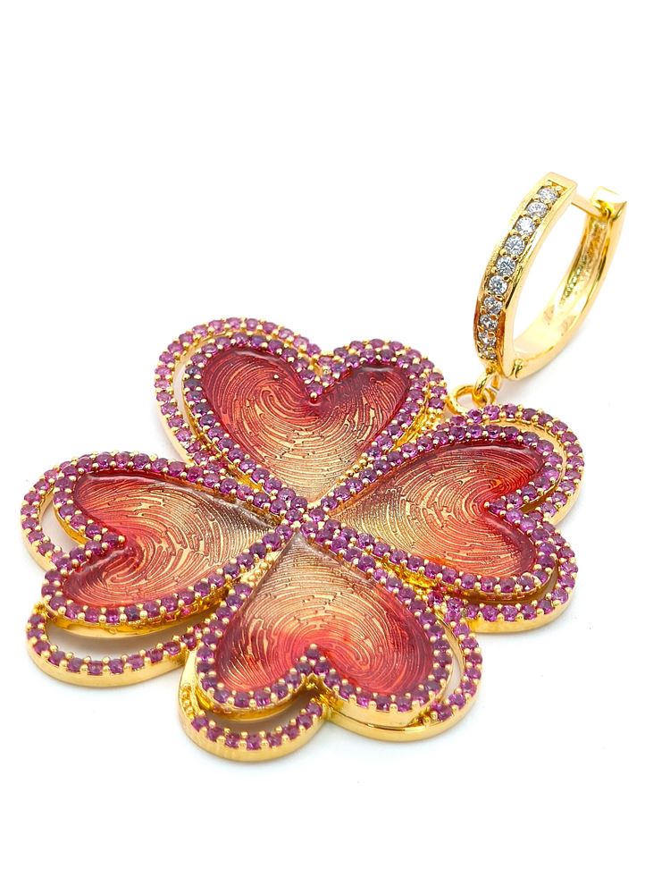 LUCKY BLOOM GOLD RUBY STONES ORANGE GLAZED EARRINGS