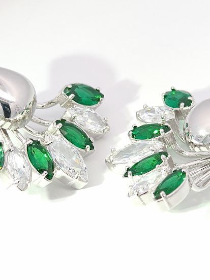 AURORA CRYSTAL&GREEN STONES EARRINGS