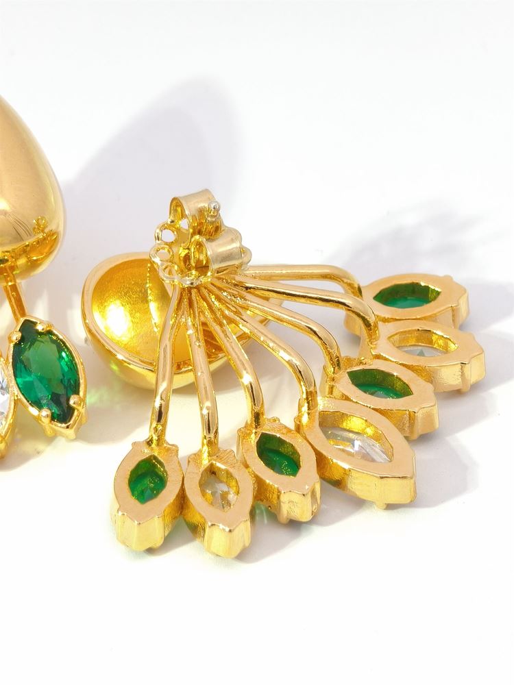 AURORA GOLD CRYSTAL&GREEN STONES EARRINGS