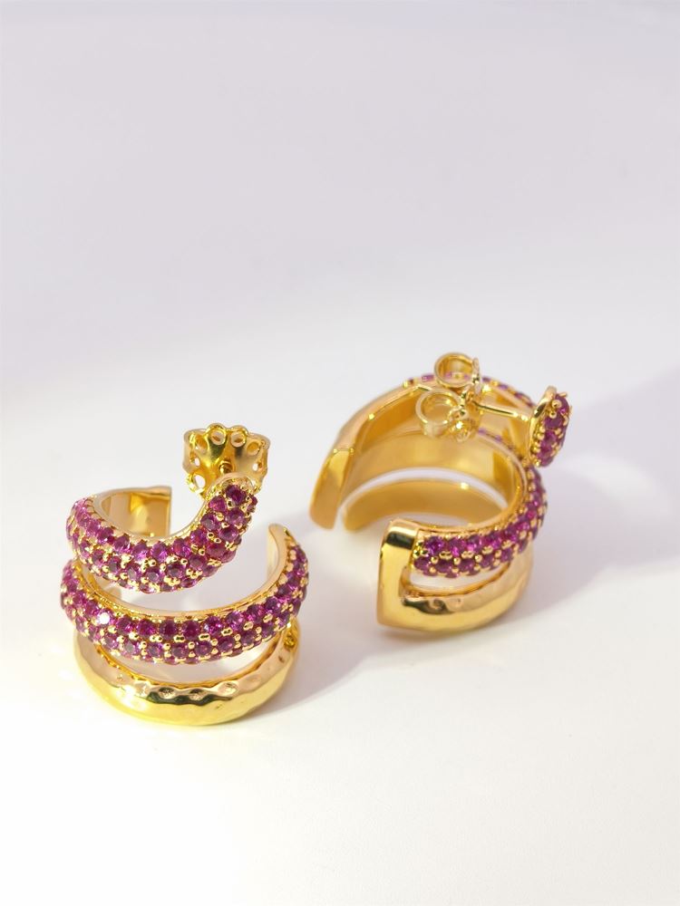 SNAKE (big) GOLD RUBY STONES EARRINGS