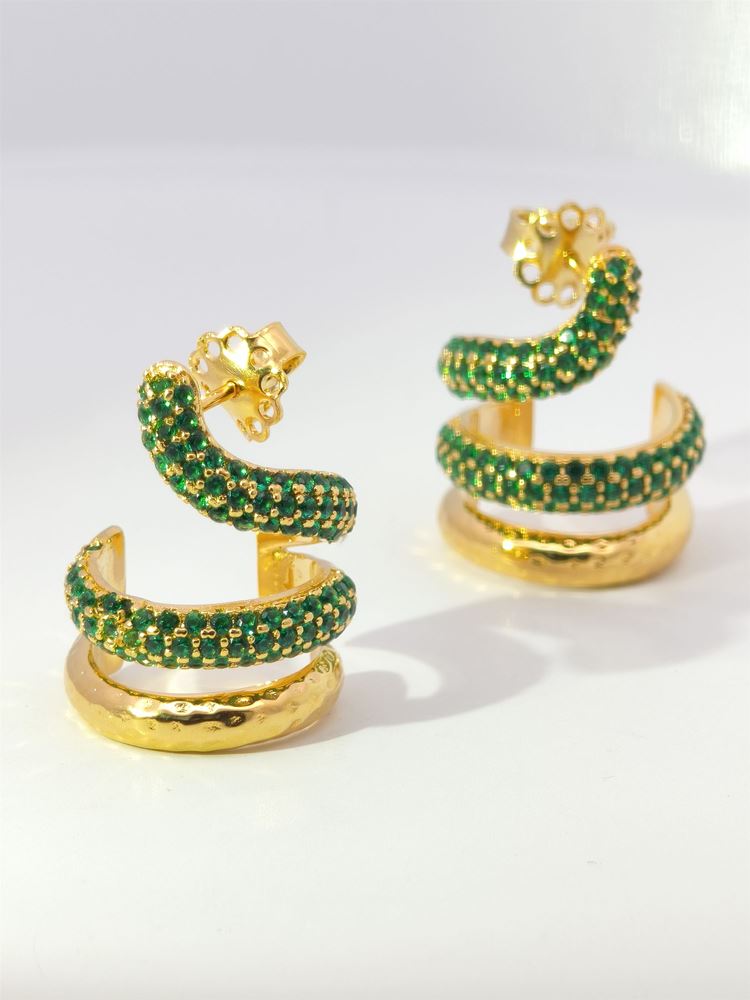 SNAKE (small) GOLD GREEN STONES EARRINGS