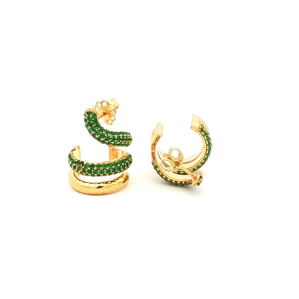 SNAKE (small) GOLD GREEN STONES EARRINGS