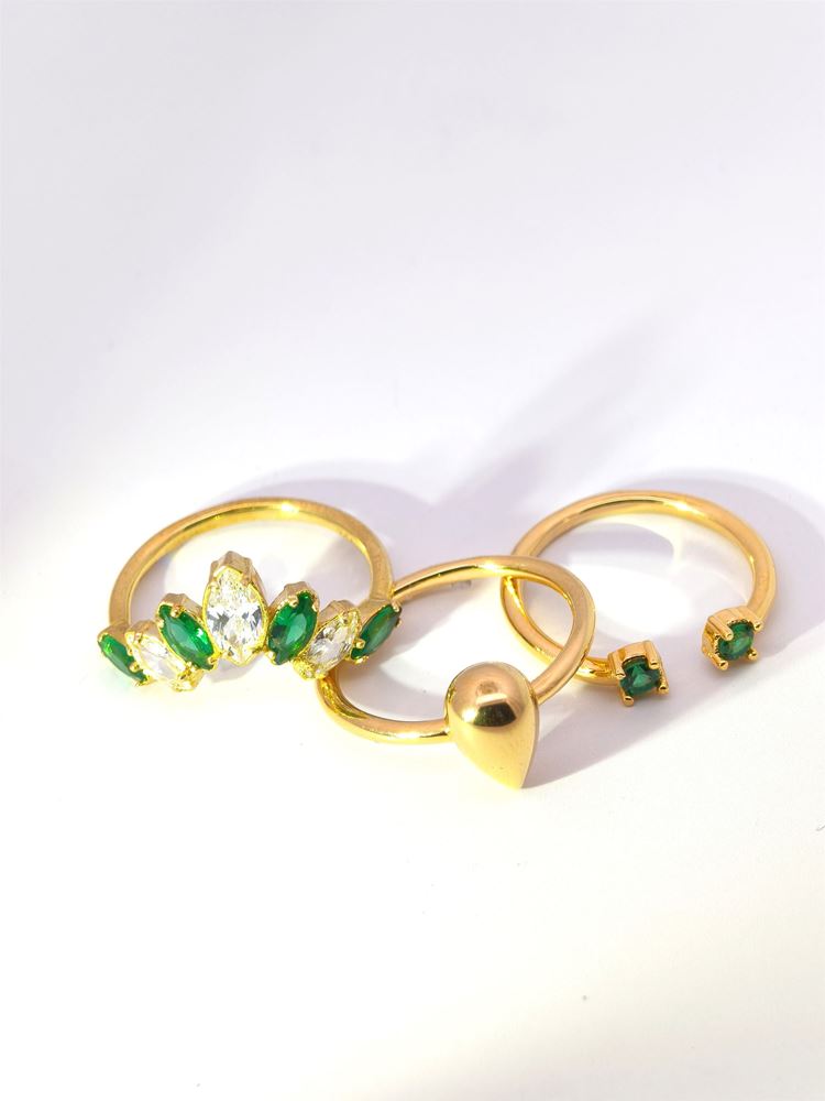 AURORA GOLD GRYSTAL&GREEN STONES RING