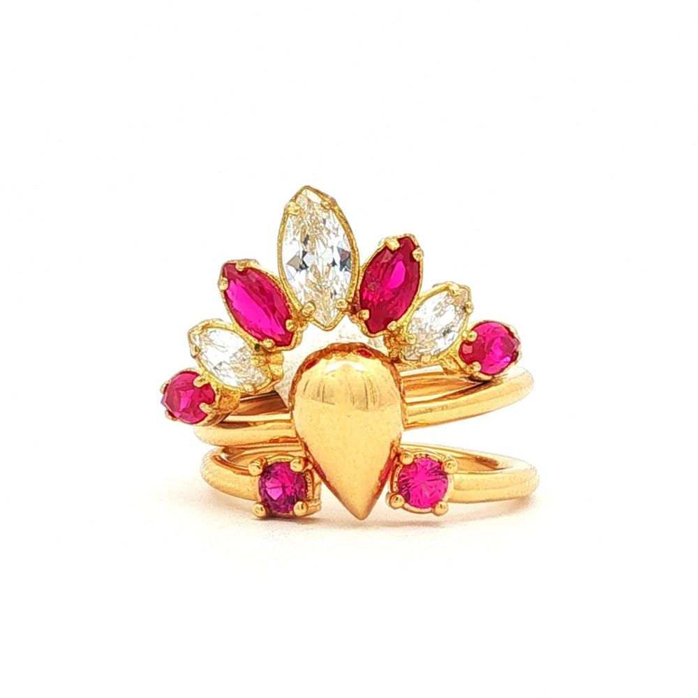 AURORA GOLD CRYSTAL&RUBY STONES EARRINGS