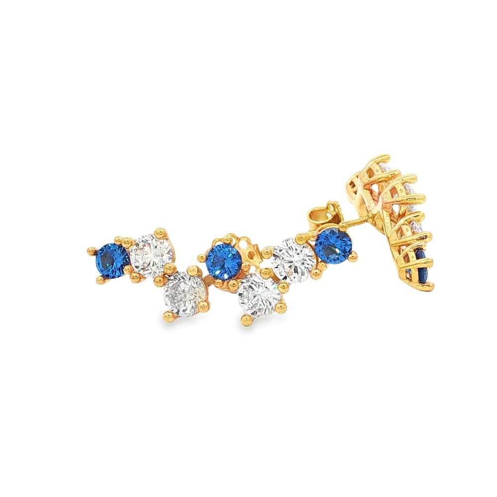 rainbow gold crystal&blue earrings central pin
